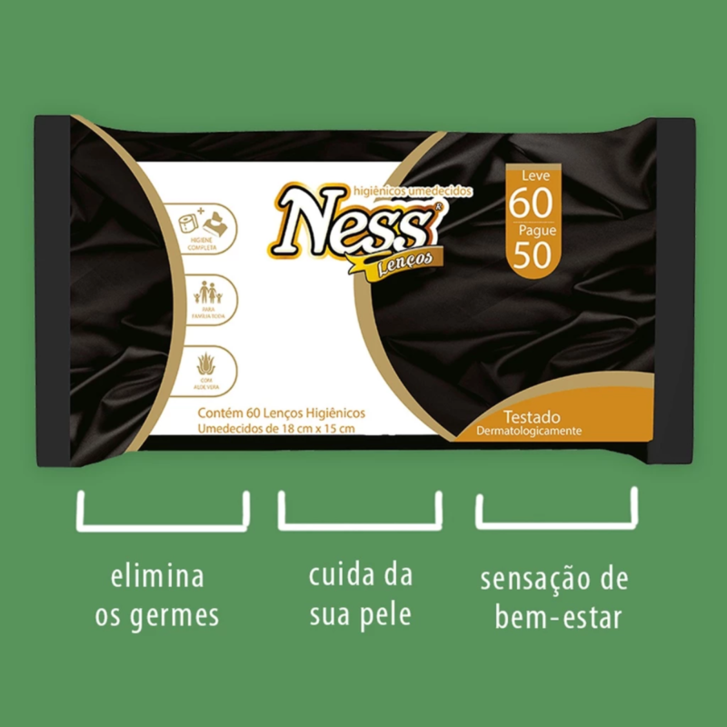 Lenços Umedecidos Higiênicos Ness com 60 Lenços 18x15cm - Image 2